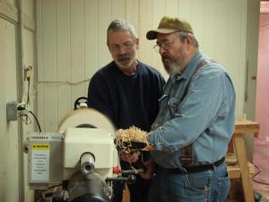Helping Steve Wood with the bowl gouge.